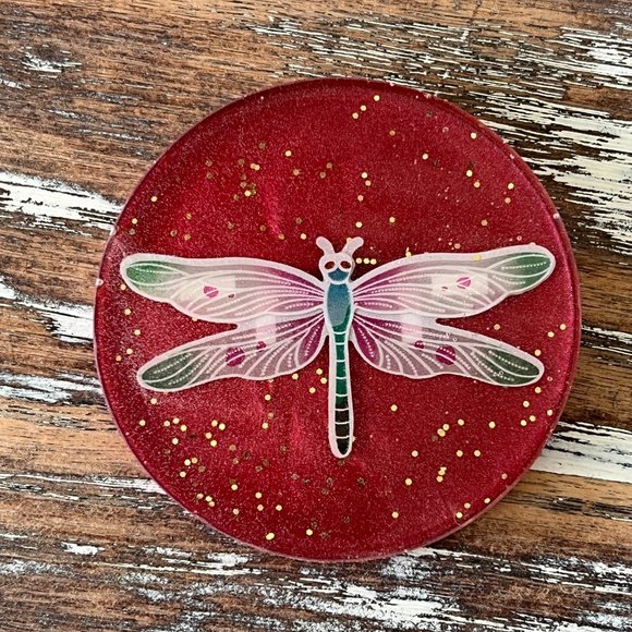 Dragonfly Glitter Resin Drink Coasters Set of 4 House Housewarming Gift Table - Picture 3 of 7